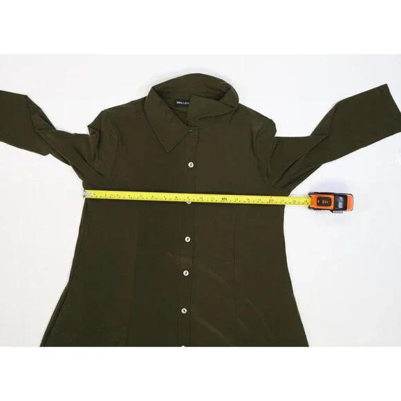 Nina Leonard Dress Womens Small Dark Olive Miracle Matte Jersey Shirt Button Up - Picture 4 of 14